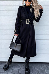 Style Expedition – Midi-Trenchcoat aus Wolle mit Gürtel und Metallknöpfen am Revers